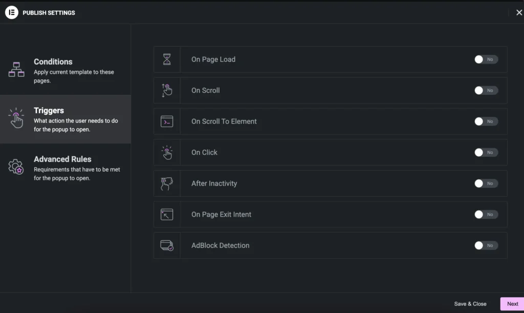 How to Set Up Conditional Popup in Elementor Pro 2 Trigger-Option