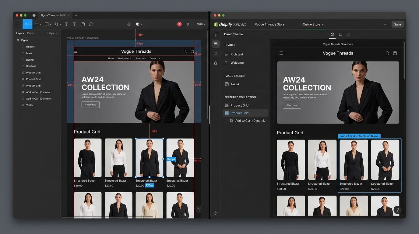 Figma Design to Shopify Custom Liquid Theme Pixel Perfect Conversion Workflow CVWORLD
