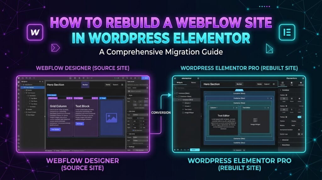 how to rebuild webflow site in wordpress elementor